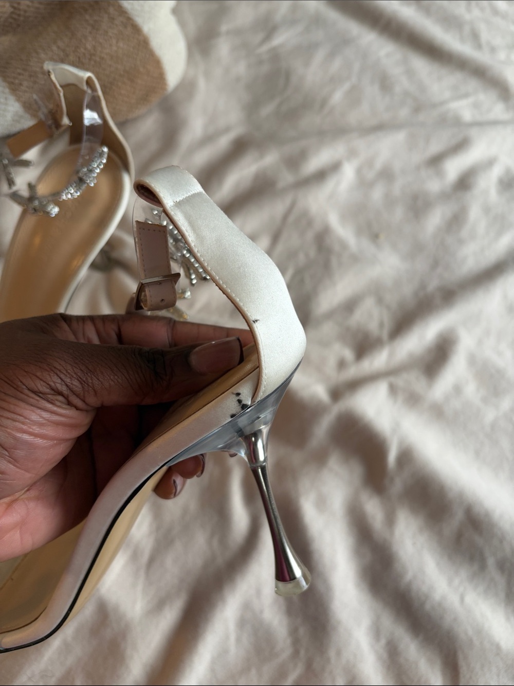 Mach & Mach off white with  Silver Crystal Bow Ankle-Strap Heels - Picture 6 of 8